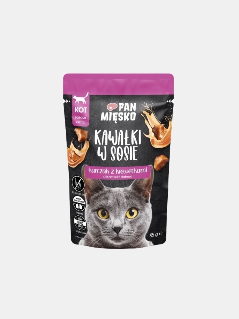 Karma mokra dla kota Pan Miesko kawałki w sosie kurczak z krewetkami 85g