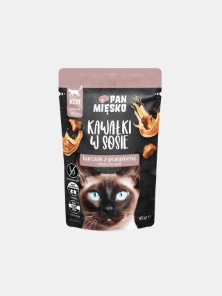 Karma mokra dla kota Pan Mięsko kawałki w sosie kurczak z przepiórką 85g