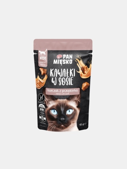 Karma mokra dla kota Pan Mięsko kawałki w sosie kurczak z przepiórką 85g
