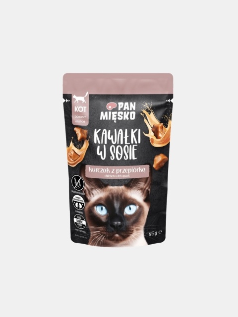 Karma mokra dla kota Pan Mięsko kawałki w sosie kurczak z przepiórką 85g