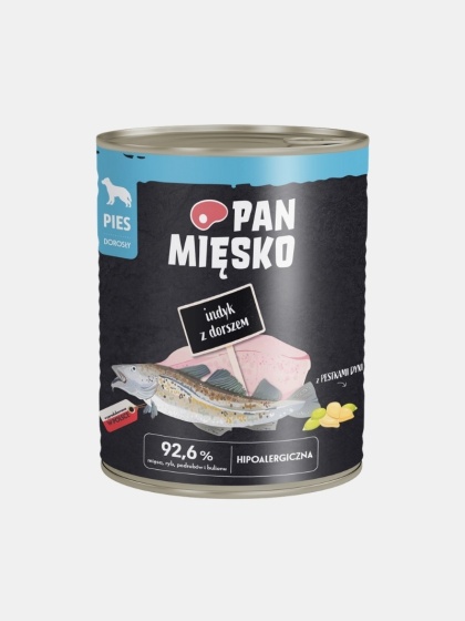 Karma mokra dla psa Pan Mięsko indyk z dorszem 800g