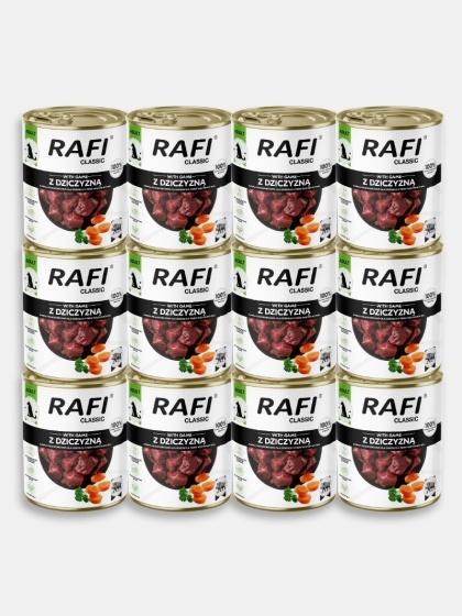 Karma mokra dla psa Rafi Classic z dziczyzną 12x800g
