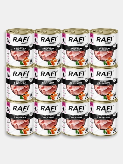 Karma mokra dla psa Rafi Classic z indykiem 12x800g