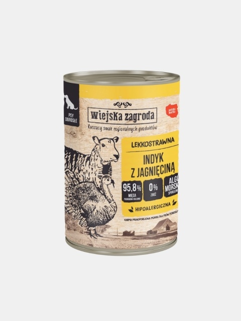 Karma mokra dla psa Wiejska Zagroda indyk z jagnięciną hipoalergiczna 400g