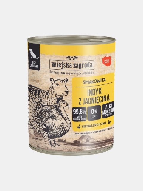 Karma mokra dla psa Wiejska Zagroda indyk z jagnięciną hipoalergiczna 800g