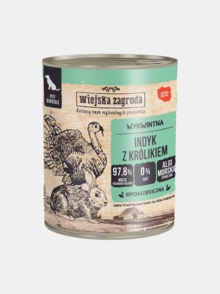 Karma mokra dla psa Wiejska Zagroda indyk z królikiem hipoalergiczna 800g