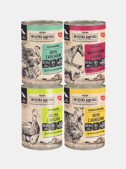 Karma mokra dla psa Wiejska Zagroda mix smaków hipoalergiczna 4x400g