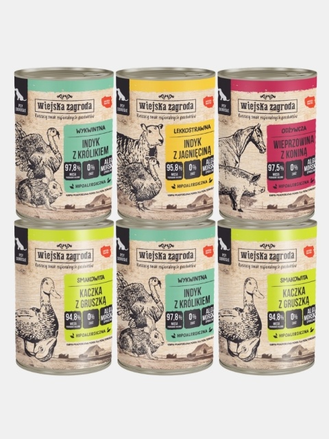 Karma mokra dla psa Wiejska Zagroda mix smaków hipoalergiczna 6x400g