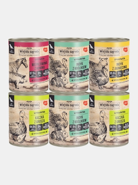 Karma mokra dla psa Wiejska Zagroda mix smaków hipoalergiczna 6x800g