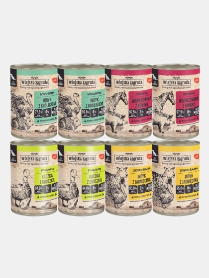 Karma mokra dla psa Wiejska Zagroda mix smaków hipoalergiczna 8x400g