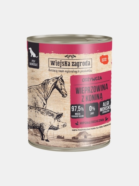 Karma mokra dla psa Wiejska Zagroda wieprzowina z koniną hipoalergiczna 800g