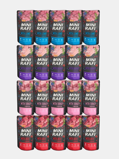 Karma mokra dla psów małych ras Rafi Mini mix smaków 20x150g