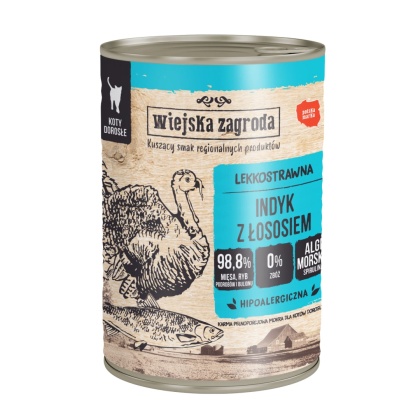 Mokra karma dla kota Wiejska Zagroda indyk z łososiem 400g