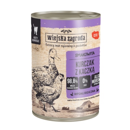 Mokra karma dla kota Wiejska Zagroda kurczak z kaczką 400g