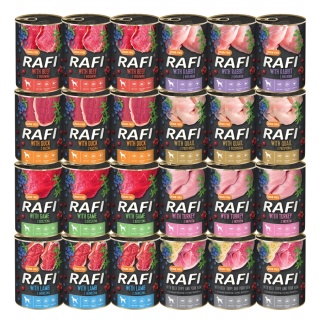 Mokra karma dla psa RAFI mix 8 smaków 24x400g