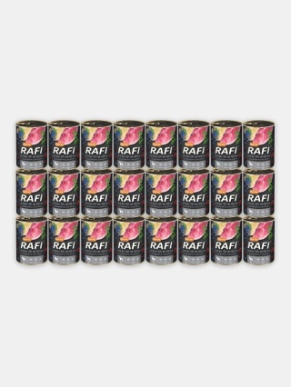 Mokra karma dla psa Rafi z żołądkami wołowymi i szynką wieprzową 24x400g