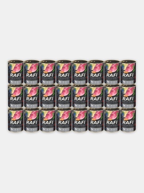 Mokra karma dla psa Rafi z żołądkami wołowymi i szynką wieprzową 24x400g