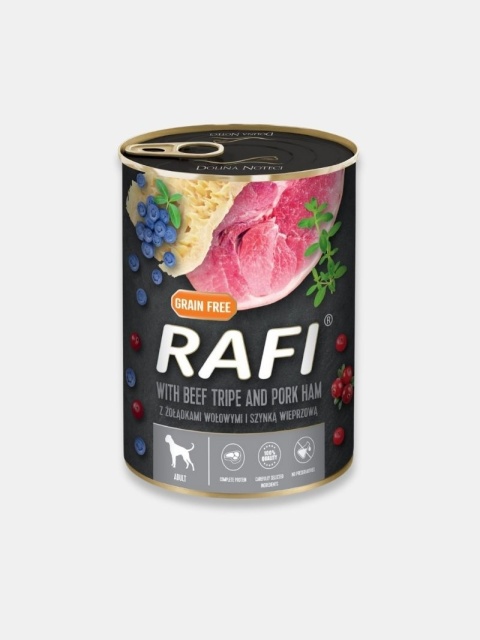 Mokra karma dla psa Rafi z żołądkami wołowymi i wieprzową szynką 400g
