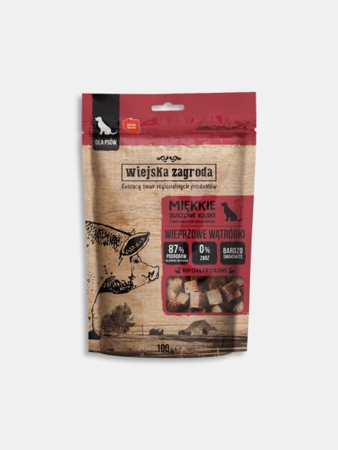 Przysmak dla psa miękkie suszone kąski Wiejska Zagroda wieprzowe wątróbki 100g